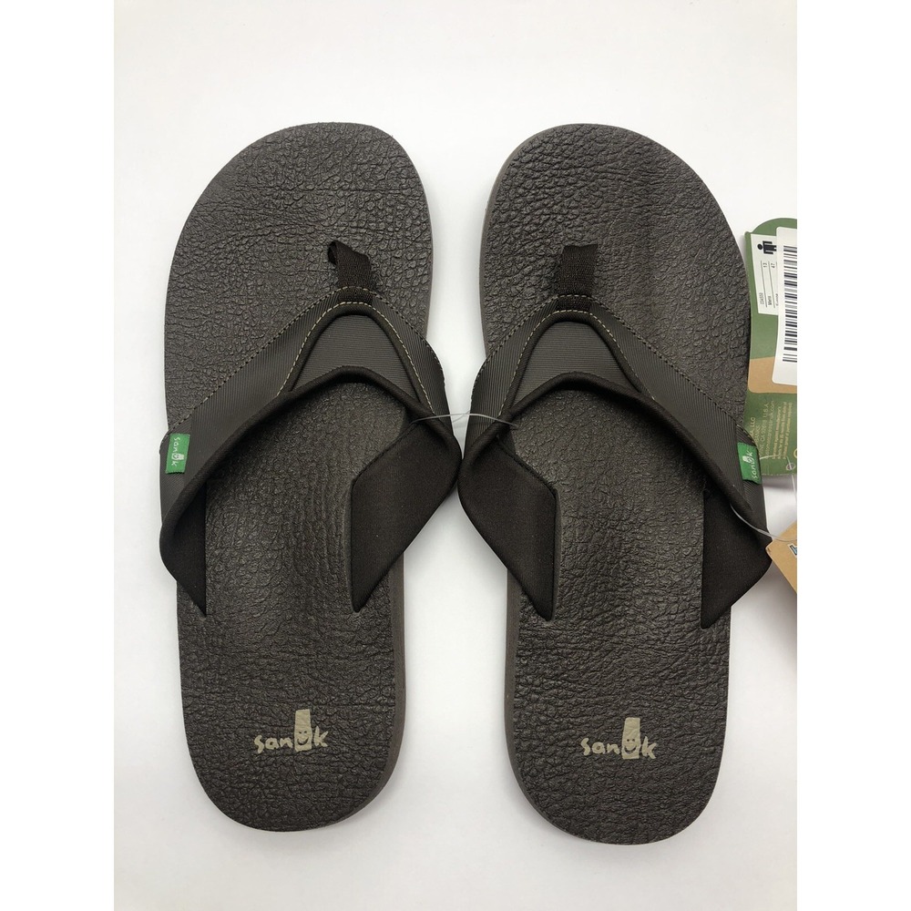 Sanuk Yoga Mat Men's Thong Flip Flop Dark Brown Sandals 13